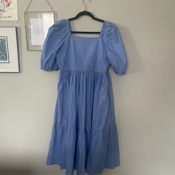 A Bronze Age Cornflower Blue Puff-Sleeve Midi Dress - Picture 3 of 7